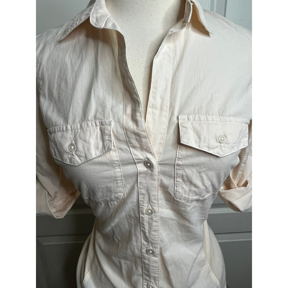 James Perse  Standard Size 1 Womens S Peach Cotton Roll Tab Button Down Shirt - Picture 2 of 7